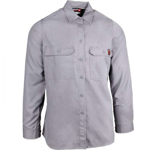 PIP 385-FRRSW-GR-3X, PIP®, AR/FR Dual Certified Women's Ripstop Long Sleeve Workshirt- 9 cal/cm2, F